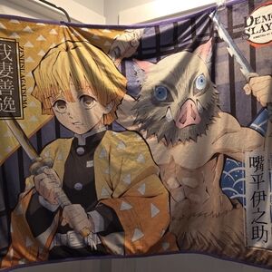 Demon Slayer Zenitsu & Inosuke Throw Blanket - Yellow, Beige, Blue
